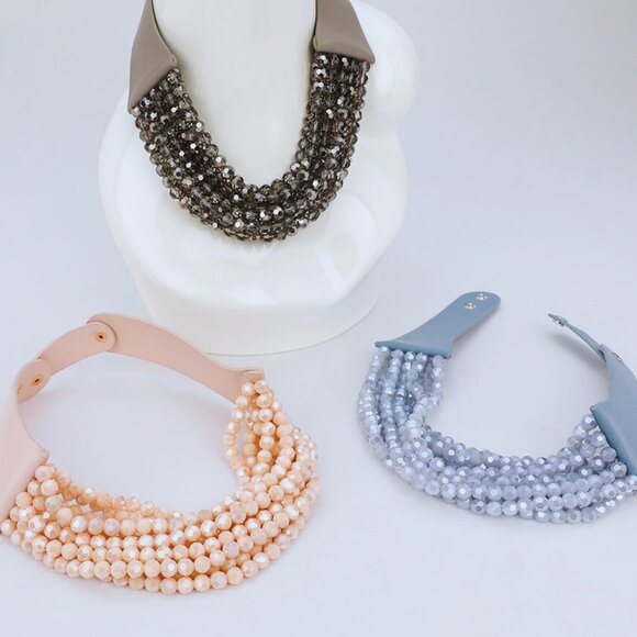 NEW Stunning Faceted Beaded 7-Strand Bib Statement Necklace Ballet Slipper Pink - Picture 5 of 11